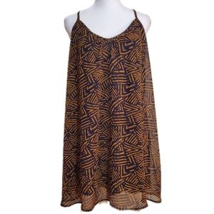 Lulus Breezy Night Navy Blue Tribal Print Strappy racerback Swing Mini Dress. M.